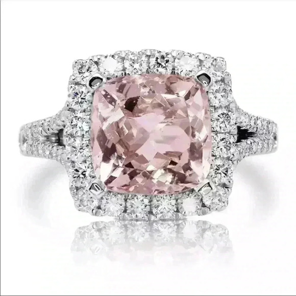 5 ct Pink Topaz Diamond Halo Ring - Picture 1 of 4